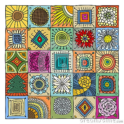 Talavera pattern. Indian patchwork. Turkish ornament. Moroccan tile mosaic. Spanish decoration. Ethnic background. Vector Illustration