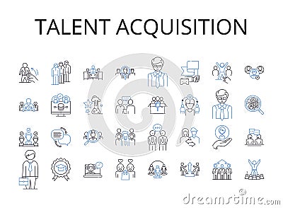 Talent acquisition line icons collection. Performance management, Employee retention, Succession planning, Human Vector Illustration