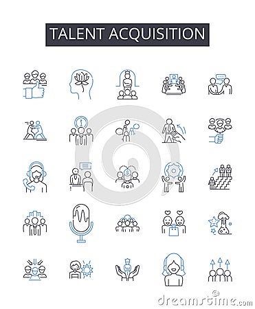 Talent acquisition line icons collection. Performance management, Employee retention, Succession planning, Human Vector Illustration
