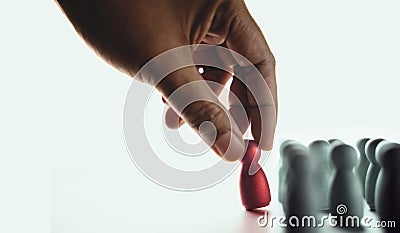 Talent, Human Resources Concept. Stand Out from the Crowd. Hand Picked a Different and Individual Unique Person. Spotlight Shining Stock Photo