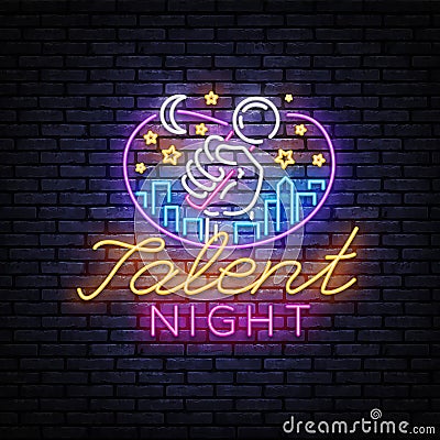 Talent Night Neon Signboard Vector. Talent Show neon sign, design template, modern trend design, night signboard, night Vector Illustration