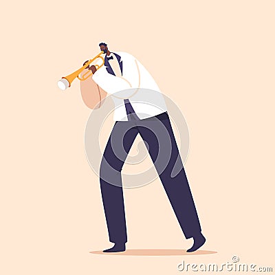 Talented Black Musician Character Playing A Soulful Jazz Melody On His Trumpet, Captivating The Audience Vector Illustration