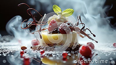 A talented chef uses their creativity to whip up a decadent dessert using limited ingredients on a long sea voyage Stock Photo