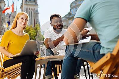 Talented diligent friends developing innovative business concept Stock Photo