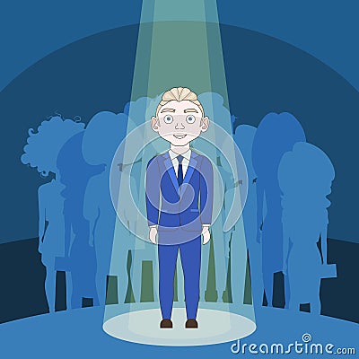 Talented Man In Spotlight Over Silhouette People Background Vector Illustration