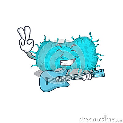Talented musician of bacteria prokaryote cartoon design playing a guitar Vector Illustration