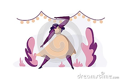 Talented professional dancer performance, african american artist in dress, happy celebration, young girl hobby Vector Illustration