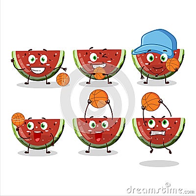 Talented watermelon gummy candy cartoon character as a basketball athlete Vector Illustration