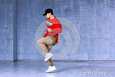 Talented young rapper in movement. Stock Photo