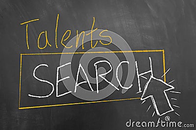 Talents search text button arrow on chalkboard Stock Photo