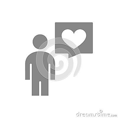 Talk and think about love grey icon. Speech bubble with heart symbol Vector Illustration