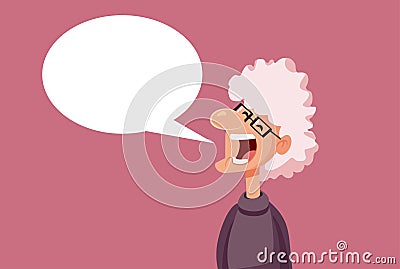 Elderly Woman Screaming in Speech Bubble Vector Communication Illustration Vector Illustration