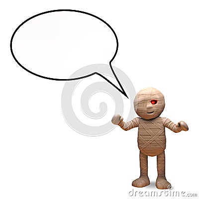 Talkative Egyptian mummy monster with speech blank bubble, 3d illustration Cartoon Illustration