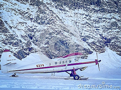 Talkeetna, Alaska, September 2nd, 2023 Fly above Denali National Park with Glacier landing Editorial Stock Photo