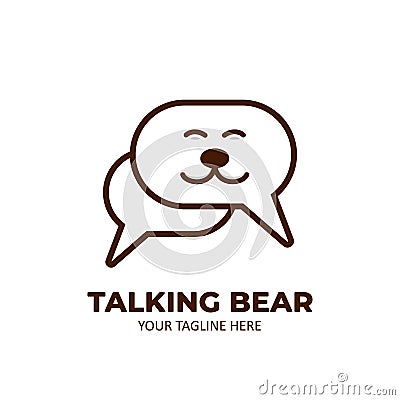 Talking bear logo icon comic bubble speech outline line monoline style Vector Illustration