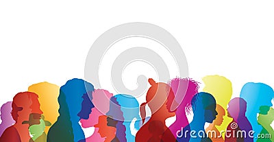 Talking crowd. Dialogue between people. Colored silhouette profiles. People talking Cartoon Illustration