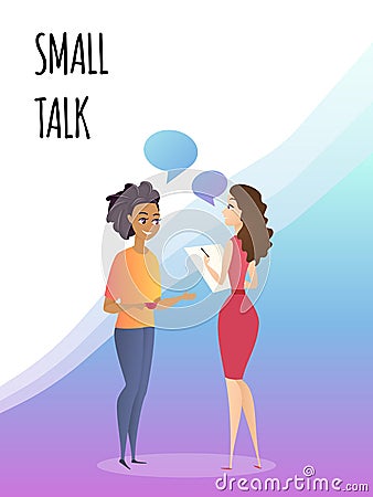Talking Female Colleagues in Office Small Talk Vector Illustration