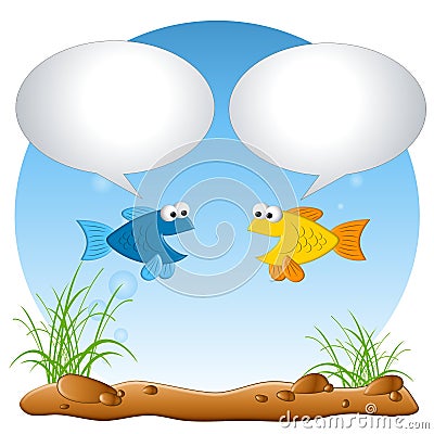 Talking Fish in Tank Cartoon Illustration