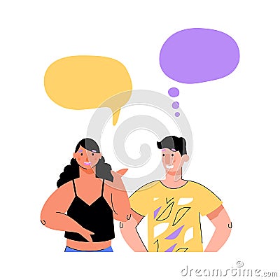 Talking people with dialog speech bubbles, sketch vector illustration isolated. Vector Illustration