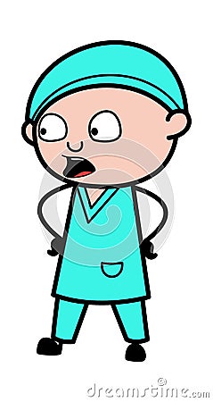 Talking Surgeon with Hands on Waist Cartoon Stock Photo