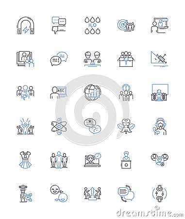 Talks and speeches line icons collection. Orate, Address, Discourse, Lecture, Monologue, Oration, Speech vector and Vector Illustration