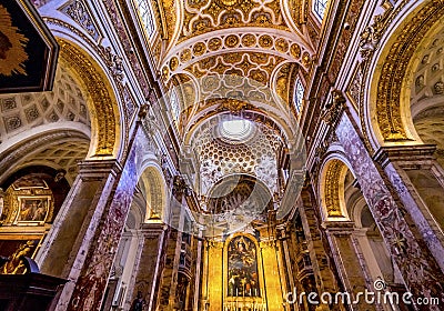 Tall Arches Nave Church Saint Louis of French Basilica Rome Italy Stock Photo