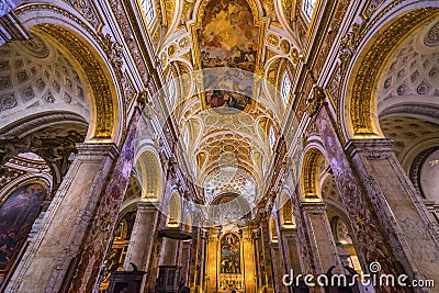 Tall Arches Nave Church Saint Louis of French Basilica Rome Italy Stock Photo