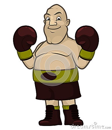 Tall bald and potbellied heavyweight boxer cartoon Vector Illustration