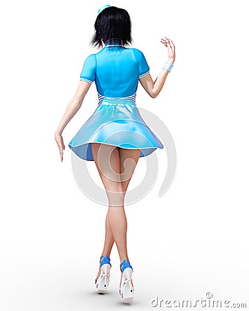 Tall beautiful woman stewardess. Cartoon Illustration