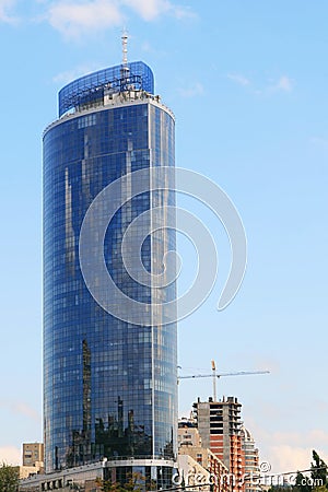 Tall blue office building Stock Photo