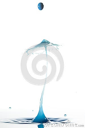Tall Blue Water Drop with Water Umbrella Stock Photo