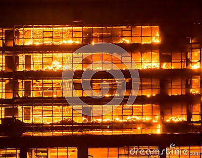 Tall building on fire / big fires burnning Stock Photo