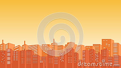 Tall buildings and downtown shopping mall with bright morning lights Vector Illustration