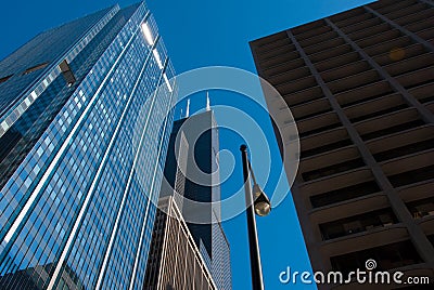 Tall Chicago Skyscrapers and lamp Editorial Stock Photo