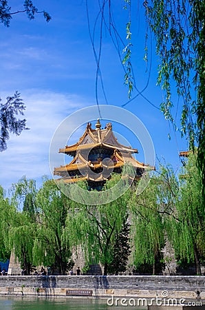 Tall and Colourful Temple in Beijing China. Editorial Stock Photo