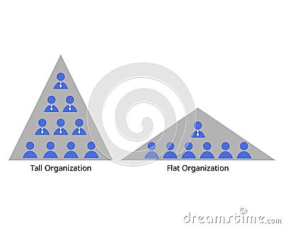 tall and flat organizational structure with wide and small wide spans of control Vector Illustration