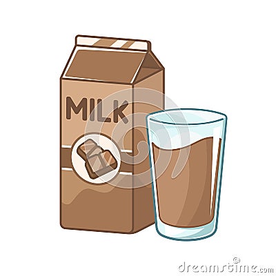 Tall glass of chocolate milk and milk carton box clipart Vector Illustration