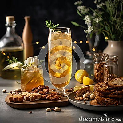 Light and bubbly Sima with savory snacks Stock Photo