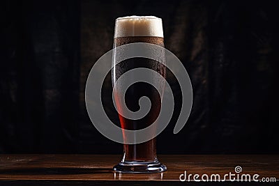 a tall glass of frothy dark bear under natural light Stock Photo