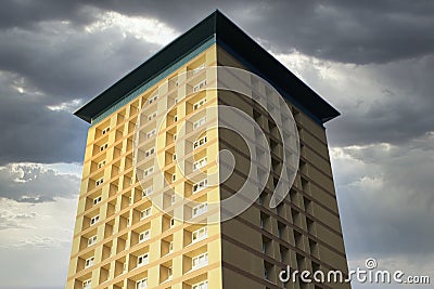 Tall high rise council flats against blue sky Stock Photo