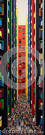 Tall image. Colorful skyscraper building with many windows. Beautiful illustration picture. Generative AI Cartoon Illustration