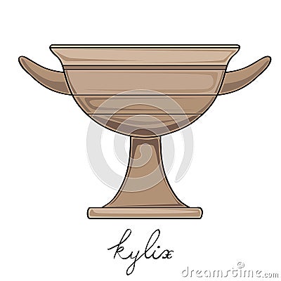 Tall kylix greek vessel cartoon illustration with text Vector Illustration