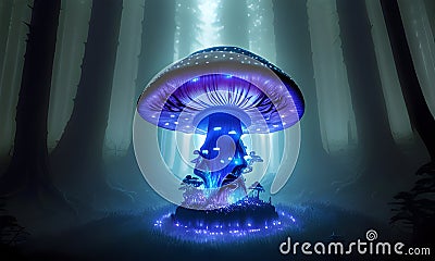 A tall and magical mushroom in the enigmatic depths of the forest. Generative AI Stock Photo