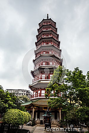 Tall Pazhou pagoda temple in the center of Guangzhou city Stock Photo