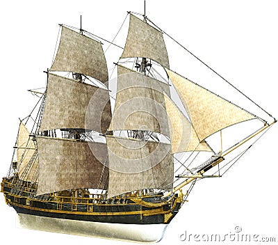 Tall Sailing Ship, Sales, Isolated Stock Photo