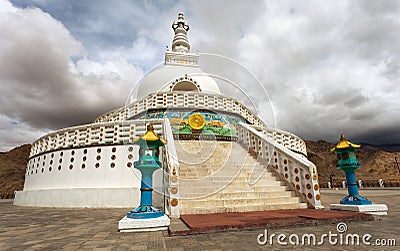 Tall Shanti Stupa near Leh - Jammu and Kashmir Stock Photo