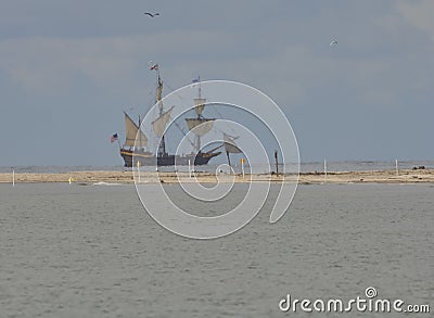 Tall ship in harbor Stock Photo