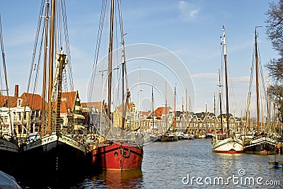 Tall ships in Alkmaar harbour Stock Photo