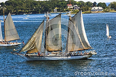 Tall Ships plying the beautiful ocean waters of Casco Bay Portland, Maine Editorial Stock Photo