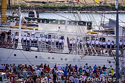 The Tall Ships Races, sailors standing in a row on tall ship Editorial Stock Photo